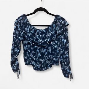 Abercrombie & Fitch Blue Floral Ruffle Pleasant Blouse